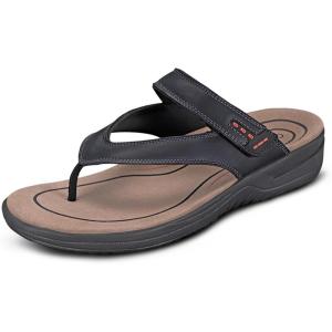 image:imageOrthofeet Mens Orthopedic Eldorado Adjustable Leather Thong SandalBlack