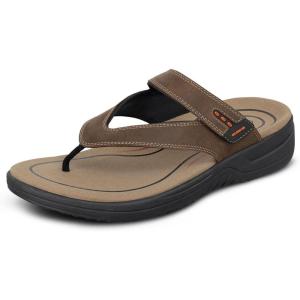 image:imageOrthofeet Mens Orthopedic Eldorado Adjustable Leather Thong SandalBrown
