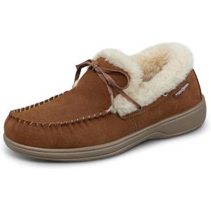 image:imageOrthofeet Mens Orthopedic Tuscany Faux Fur Lined Suede Leather Moccasin SlipperBrown