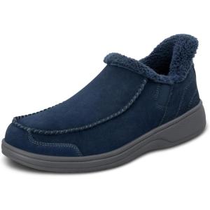 image:imageOrthofeet Mens Orthopedic Vito HandsFree WaterRepellent Faux Fur Lined SlipperNavy