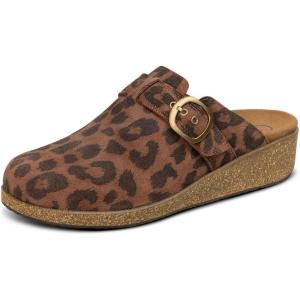image:imageOrthofeet Womens Orthopedic Casey Adjustable Water Repellent Suede ClogLeopard
