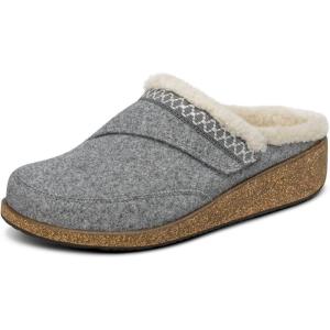 image:imageOrthofeet Womens Orthopedic Clara Adjustable Faux Fur Lined Wedge SlipperGrey