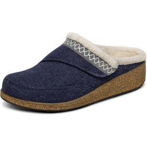 image:imageOrthofeet Womens Orthopedic Clara Adjustable Faux Fur Lined Wedge SlipperNavy