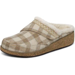image:imageOrthofeet Womens Orthopedic Clara Adjustable Faux Fur Lined Wedge SlipperOatmeal