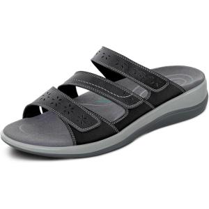 image:imageOrthofeet Womens Orthopedic Sahara Adjustable ThreeStrap Slide SandalBlack