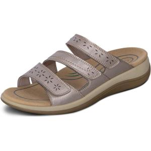 image:imageOrthofeet Womens Orthopedic Sahara Adjustable ThreeStrap Slide SandalPewter