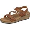 image:imageOrthofeet Womens Orthopedic Chloe Adjustable Leather Wedge SandalTan