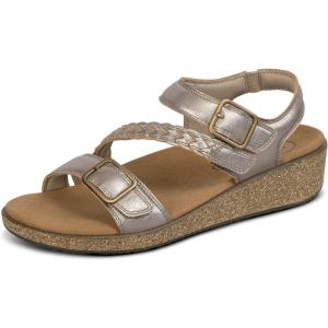 image:imageOrthofeet Womens Orthopedic Chloe Adjustable Leather Wedge SandalPlatinum Metallic