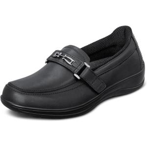 image:imageOrthofeet Womens Orthopedic Chelsea Adjustable Leather Dress LoaferBlack