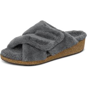 image:imageOrthofeet Womens Orthopedic Celine Adjustable Faux Fur Lined SlipperGrey