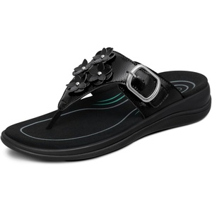 image:imageOrthofeet Womens Orthopedic Daisy Adjustable SlipOn Thong SandalBlack
