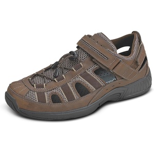 image:imageOrthofeet Clearwater Orthopedic Men Fisherman Sandal  ClosedToe Leather Upper Adjustable NoTie Bungee Closure Anatomical Arch Support Ergonomic Cushioning Wide Toe BoxBrown